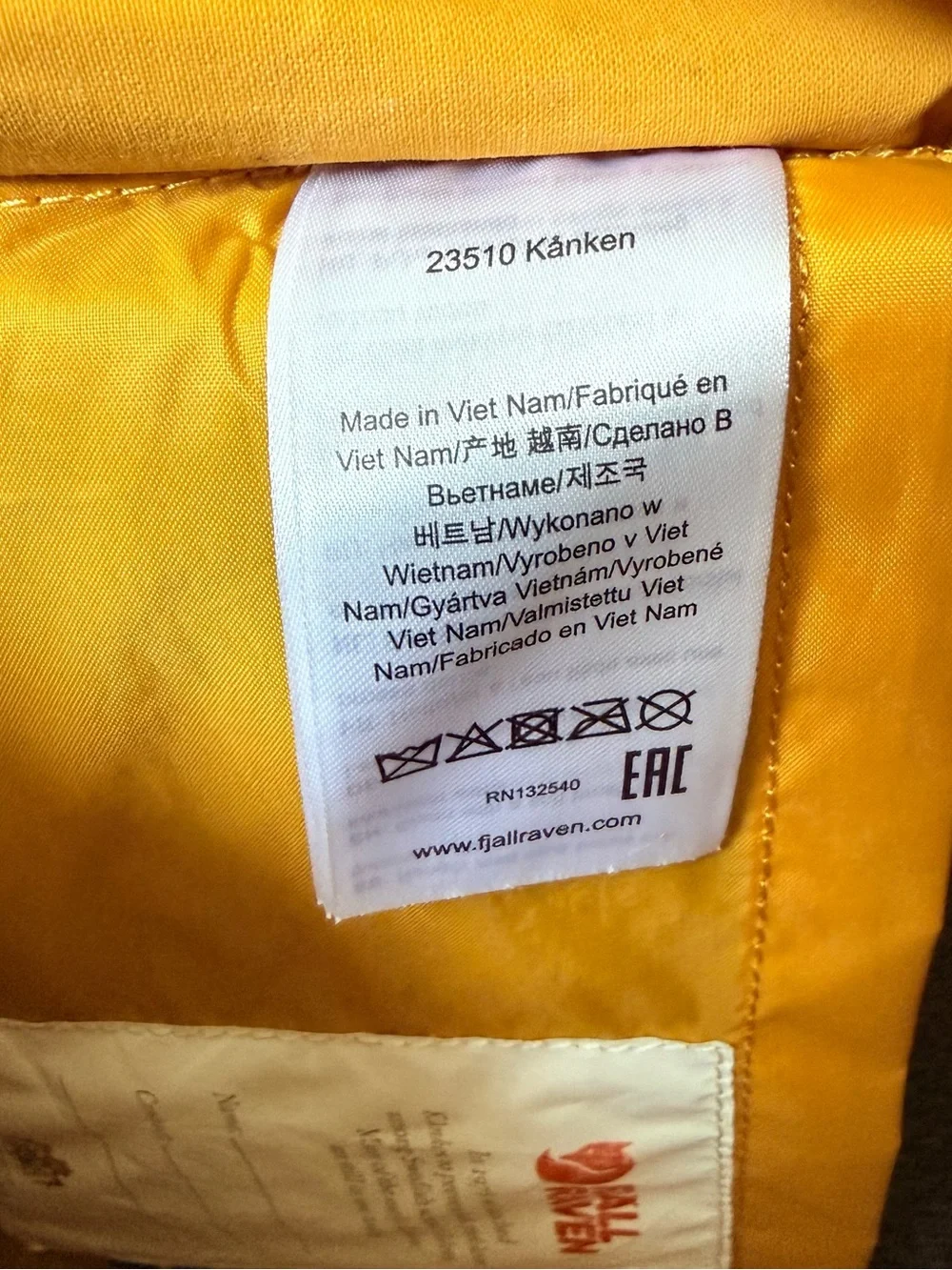 Fjall Raven Kånken Unisex Mustard Yellow Everyday Outdoor Backpack